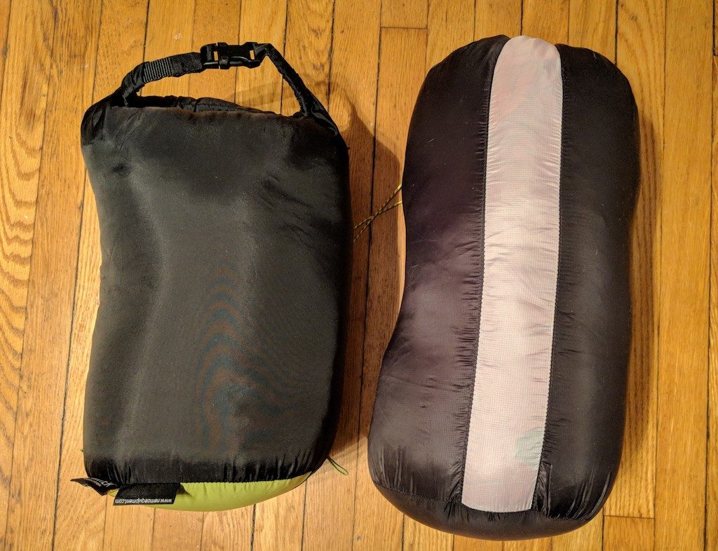 30 degree down bag (left), 20 degree Backcountry Bed 700 (right)